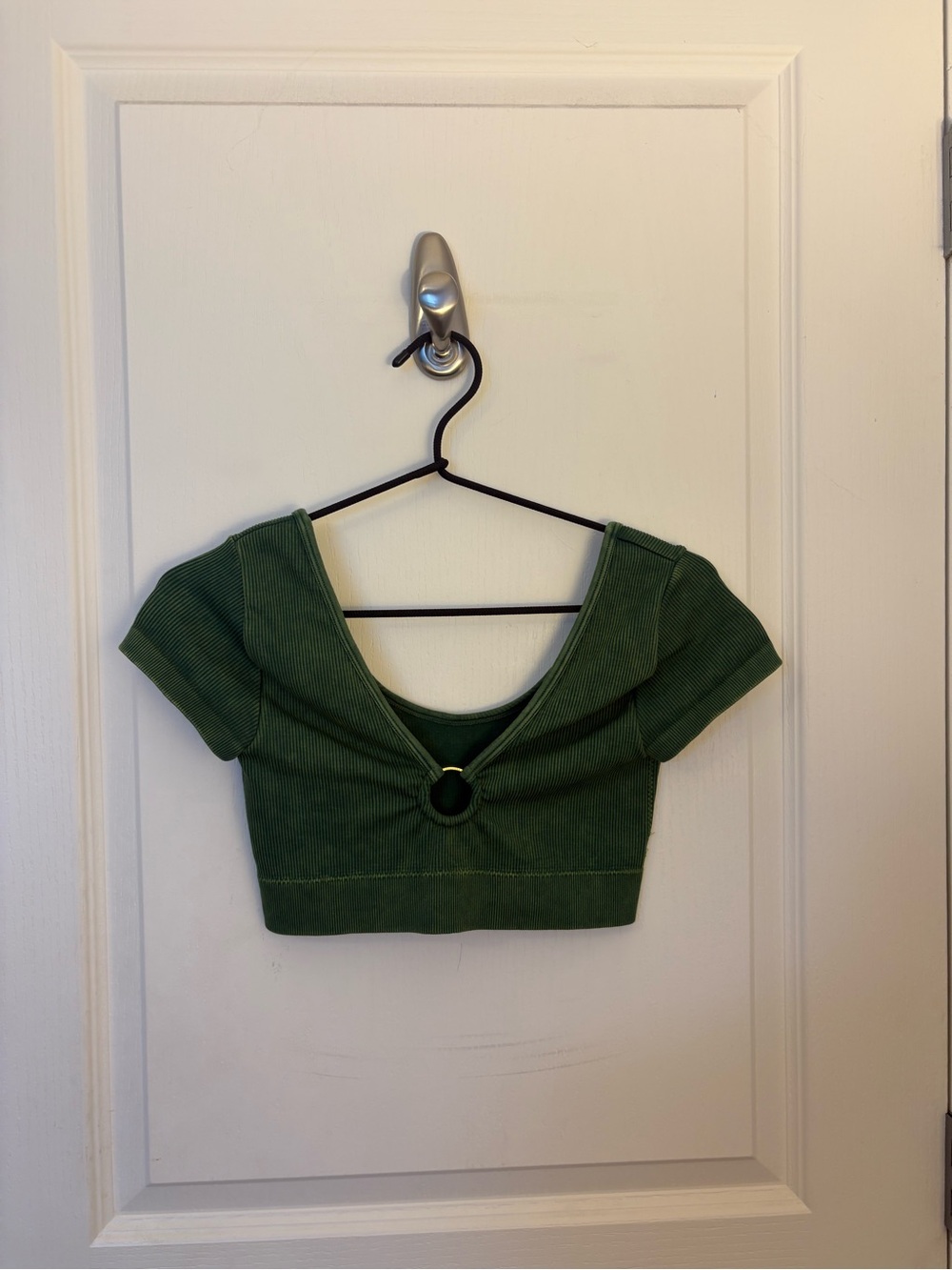 aerie Dark Green Ribbed Crop Top with Front Ring